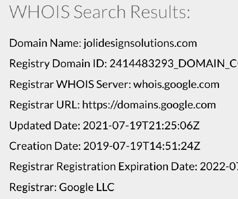 whois results for jolidesignsolutions