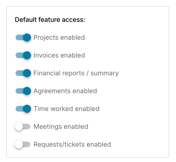 default feature access in client portal