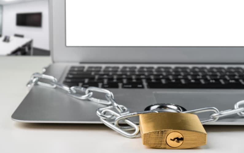 security lock and chain on laptop protect website