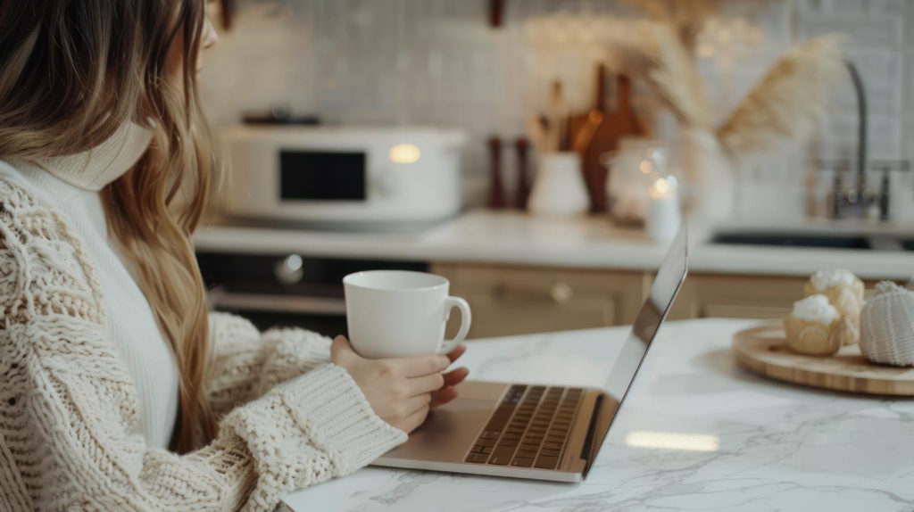 cozy workspace lady working on computer